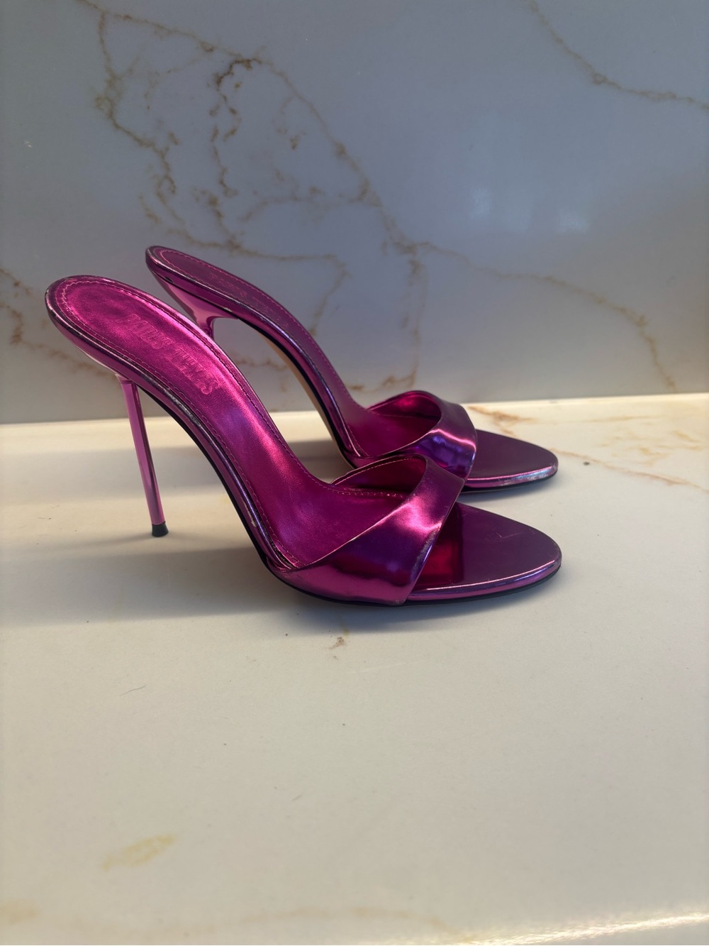 Paris Texas metallic pink mules